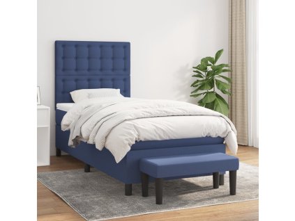 vidaXL Posteľný rám boxsping s matracom modrý 80x200 cm látka
