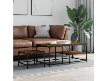 vidaXL Zasúvacie konferenčné stolíky 2 ks hnedý dub kompozitné drevo