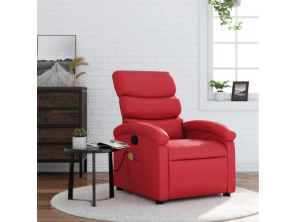 vidaXL Sklápacie masážne kreslo červené umelá koža