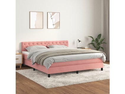 vidaXL Posteľný rám boxsping s matracom ružový 160x200 cm zamat
