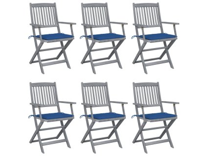 vidaXL Skladacie vonkajšie stoličky s podložkami 6 ks akáciový masív