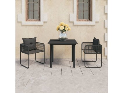 vidaXL 3-dielna záhradná jedálenská súprava PVC ratan čierna