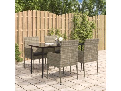 vidaXL 5-dielna záhradná jedál. sada s vankúšmi čierno-sivá polyratan