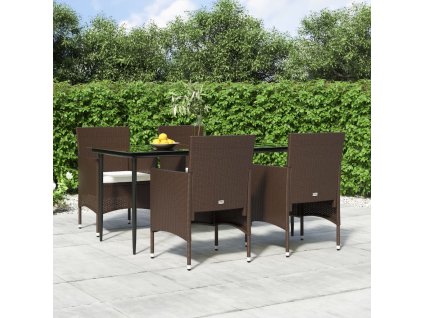 vidaXL 5-dielna záhradná jedálenská súprava s vankúšmi hnedá a čierna