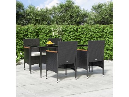 vidaXL 5-dielna záhradná jedálenská súprava s poduškami čierna
