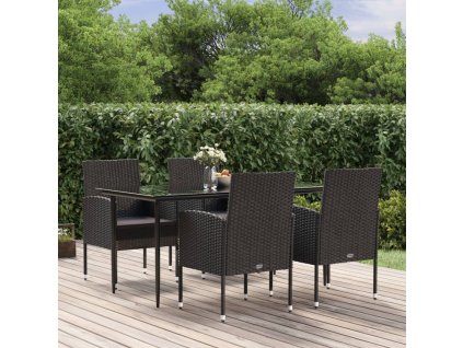 vidaXL 5-dielna záhradná jedálenská súprava a vankúše čierna polyratan