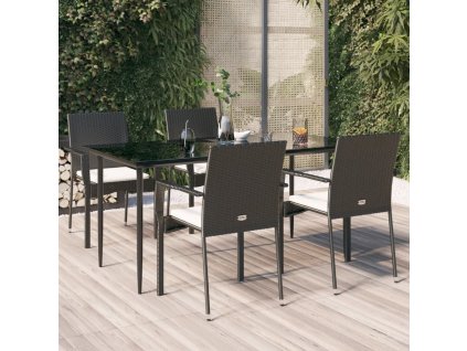 vidaXL 5-dielna záhradná jedálenská súprava a vankúše čierna polyratan