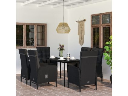 vidaXL 7-dielna záhradná jedálenská súprava s vankúšmi čierna