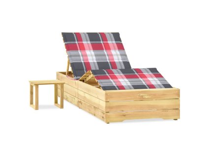 vidaXL Záhradné ležadlo so stolom a podložkou, impregnovaná borovica