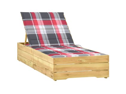 vidaXL Ležadlo, červená kockovaná podložka, impregnovaná borovica