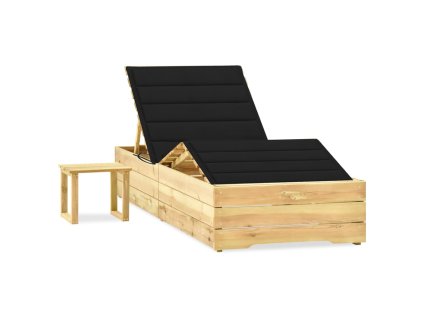 vidaXL Záhradné ležadlo so stolom a podložkou, impregnovaná borovica