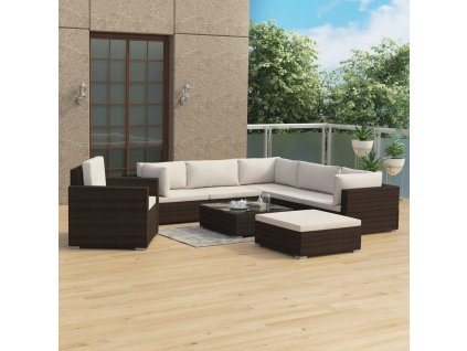 vidaXL 8-dielna záhradná sedacia súprava s vankúšmi hnedá polyratanová
