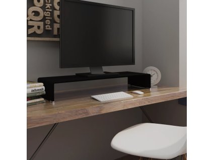 vidaXL Sklenený TV stojan/stojan pod monitor, čierny, 90x30x13 cm