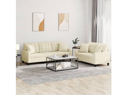 vidaXL 4-dielna sedacia súprava s vankúšmi krémová umelá koža