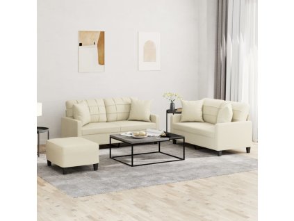 vidaXL 3-dielna pohovka s vankúšmi krémová umelá koža