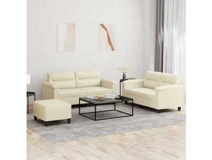 vidaXL 3-miestna pohovka s vankúšmi krémová umelá koža