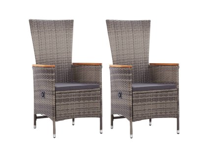 vidaXL Vonkajšie stoličky 2 ks s podložkami, polyratan, sivé