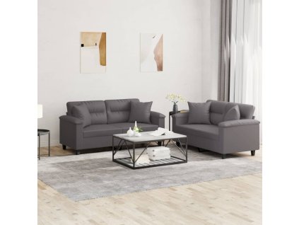 vidaXL 4-dielna sedacia súprava s vankúšmi sivá umelá koža