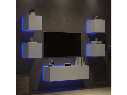 vidaXL 4-dielne TV nástenné skrinky s LED svetlami biele