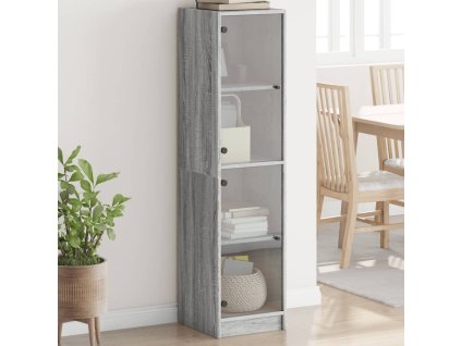 vidaXL Vysoká skrinka so sklenenými dverami sivá sonoma 35x37x142 cm