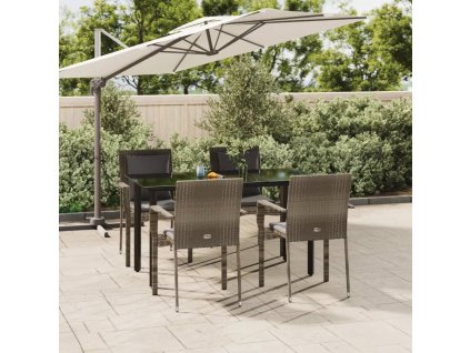 vidaXL 5-dielna záhradná jedál. sada s vankúšmi čierno-sivá polyratan