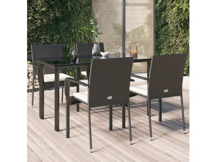 vidaXL 5-dielna záhradná jedálenská súprava a vankúše čierna polyratan