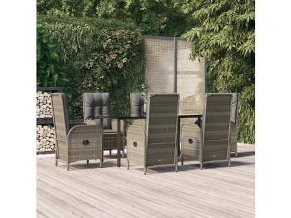 vidaXL 7-dielna záhradná jedálenská sada vankúše čierno-sivá polyratan
