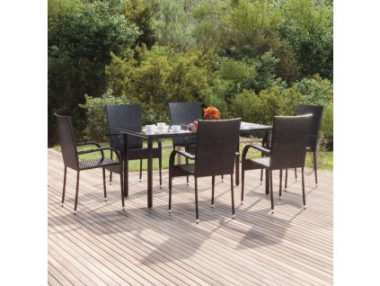 vidaXL 7-dielna záhradná jedálenská súprava čierna polyratan