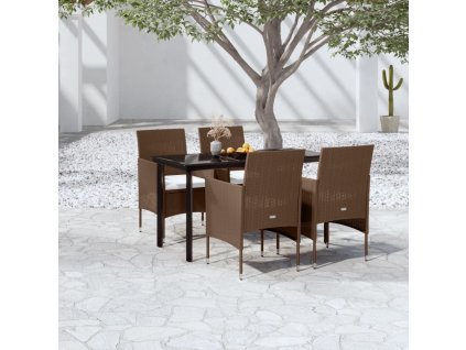 vidaXL 5-dielna záhradná jedálenská súprava s vankúšmi hnedá a čierna