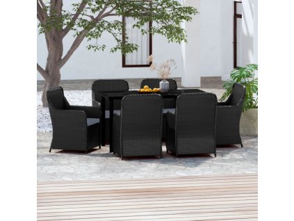 vidaXL 7-dielna záhradná jedálenská súprava s vankúšmi čierna