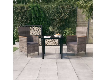 vidaXL 3-dielna záhradná jedálenská súprava s vankúšmi sivá