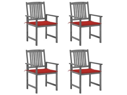 vidaXL Záhradné stoličky s podložkami 4 ks, sivé, akáciový masív