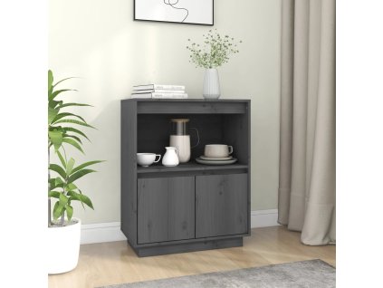 vidaXL Komoda, sivá 60x34x75 cm, borovicový masív