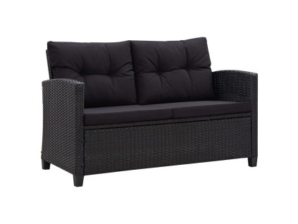 vidaXL 2-miestna záhradná pohovka s podložkami čierna 124 cm polyratanová