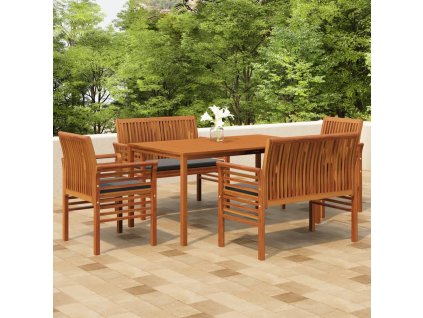 vidaXL 5-dielna vonkajšia jedálenská súprava s vankúšmi akáciový masív