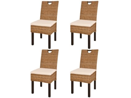 vidaXL Jedálenské stoličky, 4 ks, ratan kubu a mangové drevo