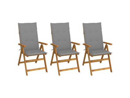 vidaXL Skladacie záhradné stoličky s podložkami 3 ks akáciový masív