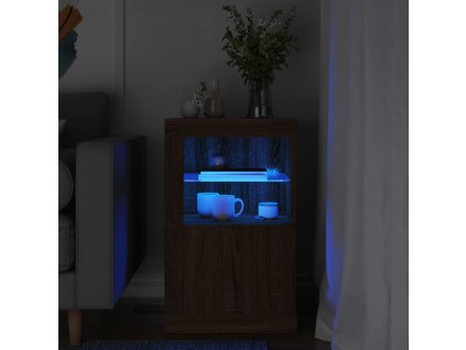 vidaXL Bočná skrinka s LED svetlami hnedý dub kompozitné drevo