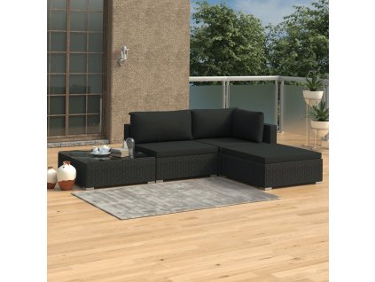 vidaXL 4-dielna záhradná sedacia súprava s podložkami,polyratan,čierna