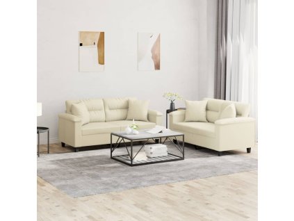 vidaXL 4-dielna sedacia súprava s vankúšmi krémová umelá koža