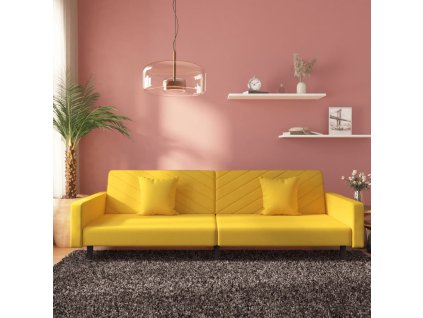 vidaXL 2-miestna rozkladacia pohovka s 2 vankúšmi, žltá, zamat