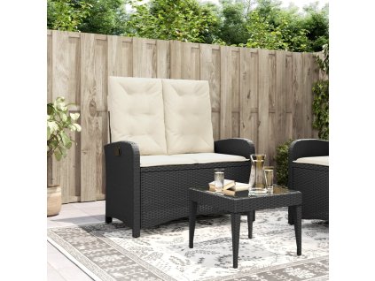 vidaXL Sklápacia záhradná lavička s vankúšmi čierna polyratan