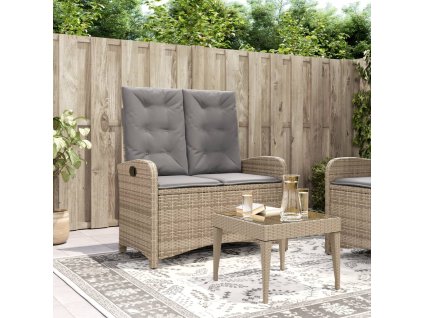 vidaXL Sklápacia záhradná lavička s vankúšmi béžová polyratan