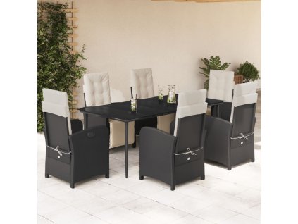 vidaXL 7-dielna záhradná jedálenská súprava a vankúše čierna polyratan