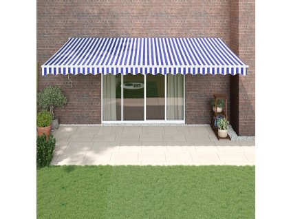 vidaXL Automatická zaťahovacia markíza, modrá a biela 5x3 m