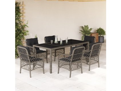 vidaXL 7-dielna záhradná jedálenská sada s podložkami sivá polyratan