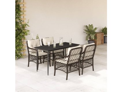 vidaXL 5-dielna záhradná jedálenská súprava s vankúšmi hnedá polyratan