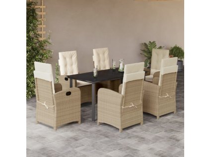 vidaXL 7-dielna záhradná jedálenská súprava a vankúše béžová polyratan