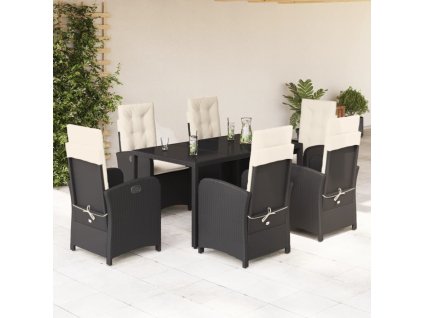 vidaXL 7-dielna záhradná jedálenská súprava a vankúše čierna polyratan