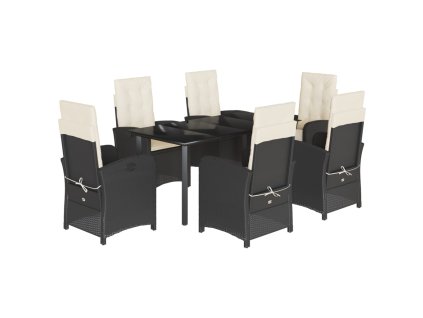 vidaXL 7-dielna záhradná jedálenská súprava a vankúše čierna polyratan